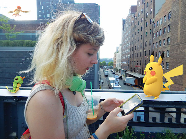 Pokémon Go, From the High Line to the Hudson 1 Tali takes a Pokémon Gym on the High Line, at W. 20th St. Photo by Jane Argodale.