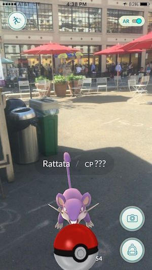 Catching a Rattata on the pedestrian island on Ninth Ave. at W. 14th St., across from the Apple Store. Photo by Jane Argodale.