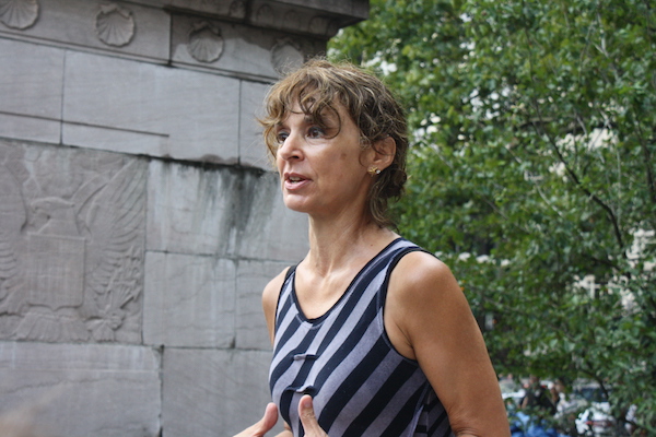 New Yorkers Against Gun Violence’s Leah Gunn Barrett speaks to the crowd in Columbus Circle. | MICHAEL SHIREY
