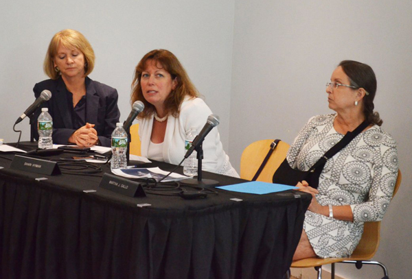 Photo by Alex Ellefson From left, the Battery Park City Authority’s Vice President of Real Property Gwen Dawson, President Shari Hyman, and board member Martha Gallo represented the authority at the July 20 town hall — which took place after the BPCA board meeting that same day.