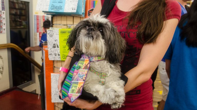 Instagram celeb Mylo the Shih Tzu (also known as Mylo_Tzutzu) came to join in on the Strand festivities, sporting a tie that featured the covers of all seven Harry Potter books. Mylo has watched all the movies, and his favorite is 