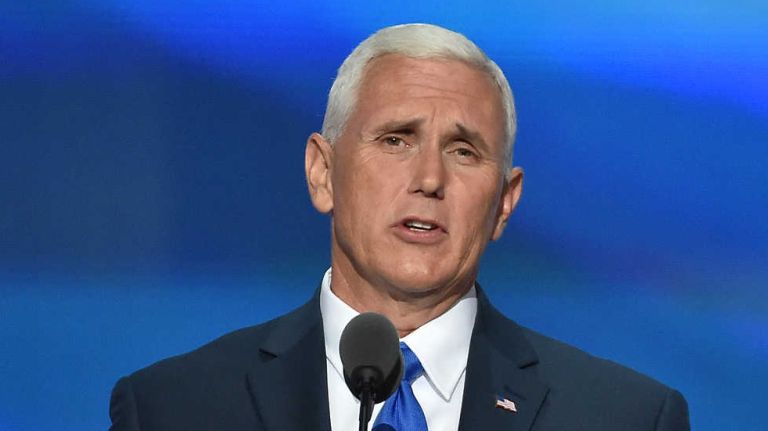 Indiana Gov. Mike Pence speaks at the Republican National Convention in Cleveland, Ohio, on Wednesday, July 20, 2016.