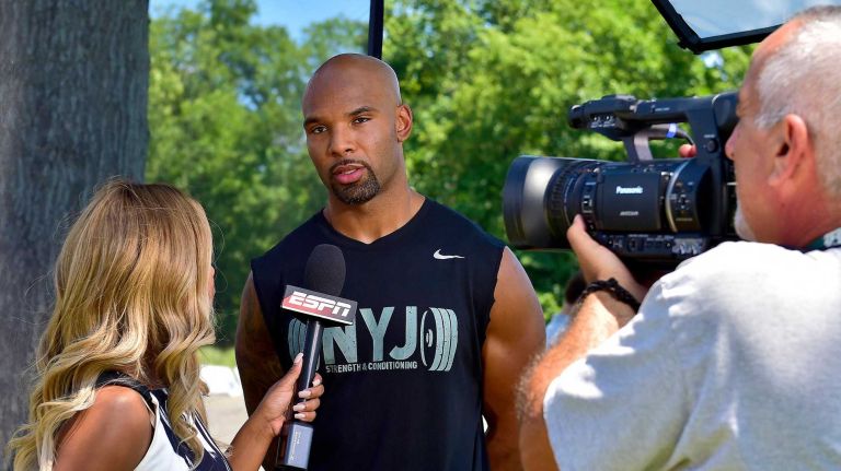New York Jets running back Matt Forte speaks with the media at Atlantic Health Jets Training Center in Florham Park, New Jersey on Wednesday, July 27, 2016. New York Jets Training Camp.