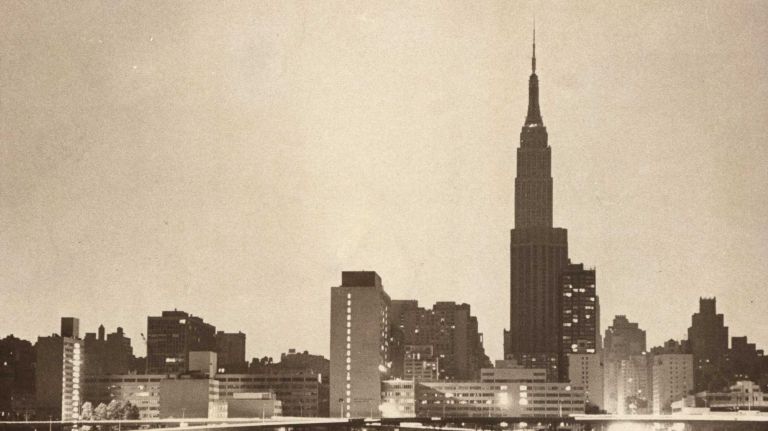 The New York City skyline, as seen from News Point, Queens, is dark during a blackout on July 13, 1977.