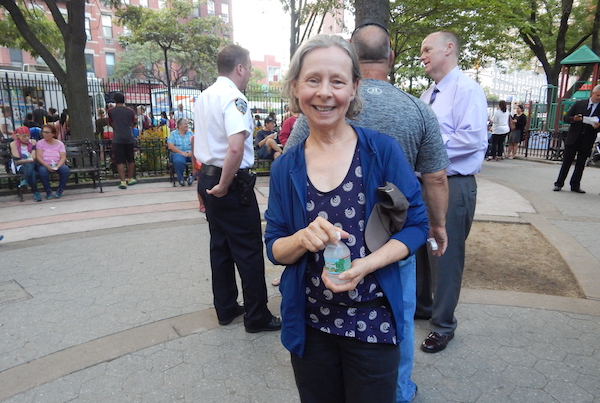 Hells Kitchen resident Eileen Spinner, who is treasurer of the Midtown North Precinct Council treasurer, in Hell’s Kitchen Park. | JANE ARGODALE 