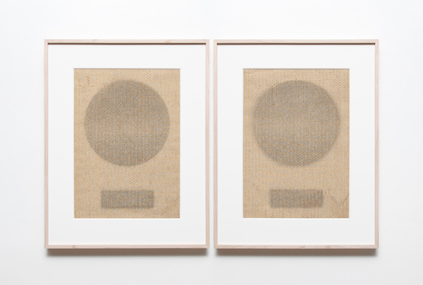 Gabriel de la Mora: Sound Inscriptions on Fabric 1 “B-79” (2015; vintage radio speaker fabric; 19 x 13 3/8 inches each). All images courtesy Timothy Taylor, London; Proyectos Monclova, Mexico City; and Sicardi Gallery, Houston.