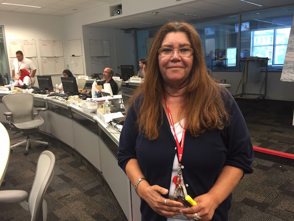 Hell’s Kitchen Call Center Answers Needs of Louisiana Flood Victims 2 Volunteer Lilliam Rivera-Cruz in the call center of the American Red Cross’ Greater NY office, recently opened in Hell’s Kitchen with the objective of fielding emergency calls coming in as a result of the disaster in Louisiana. Photo courtesy American Red Cross.