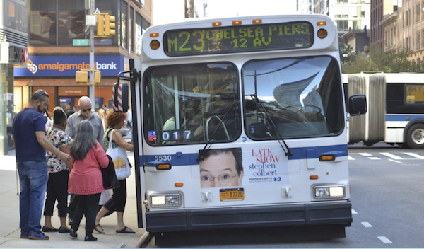 A current M23 bus, making its way from the East Side to Chelsea Piers. New improvements to the route are expected to make travel more efficient. Photo via NYC DOT/MTA.