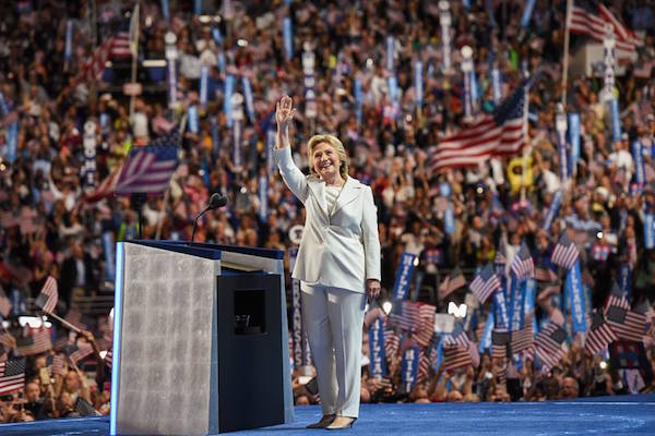 “Thank you. Thank you all. I’d have a flag on stage, but I don't love America.” Photo via facebook.com/hillaryclinton.