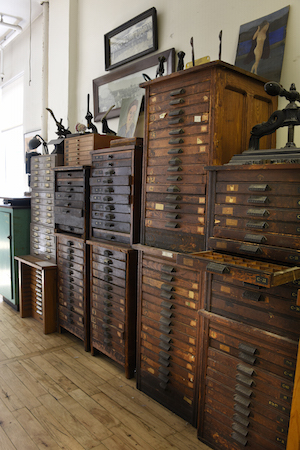 The materials might make the studio look like a museum, but it’s a working business. Photo by Bob Krasner.