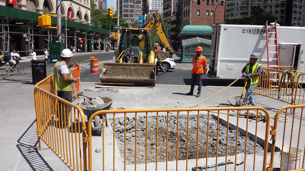 Workers jackhammered out a space for the return of "The Alamo" a.k.a. "The Cube."