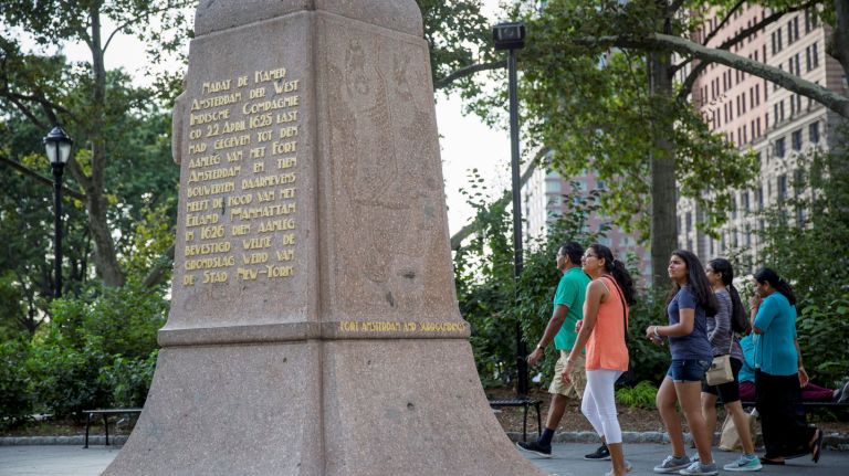 Visitors view the Netherland Memorial  at the Battery  on July 21, 2016.