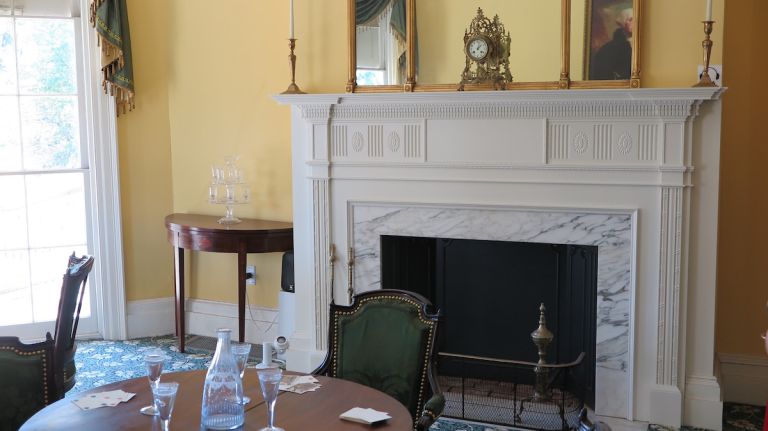 The Italian marble fireplace is another original piece from the home. Although the mantle was rebuilt by the park service, the marble is the same that Hamilton sat in front of more than 200 years ago. 