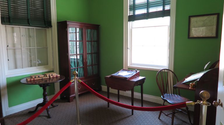 The story goes that no one was allowed into his study, unless Hamilton invited them in, according to the park service. The irony of a tour group standing in the middle of the room while this anecdote was told was not lost on anyone. Hamilton designed this room himself and purposely chose the deep, rich green -- not thinking of money, but rather to bring the natural beauty of his estate indoors. It was also intended to be as small as it is. Hamilton had a much larger office on Wall Street in New York City, where most of his work and business was conducted. The office features a period piece replica desk as well as a replica of his famous traveling desk. 