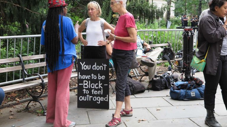 Protesters showed solidarity across racial lines in City Hall Park on Aug. 1, 2016.