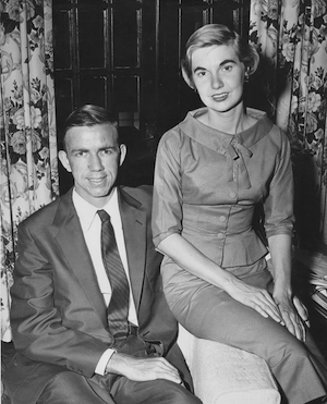 Bonnie Crown and her husband James Crown seated together in the 1950s. Photo provided by Jeremy Crown.