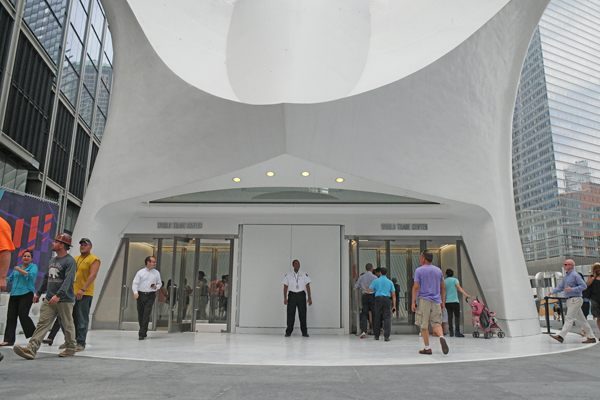 Photo by Milo Hess The main entrances at either end of oblong Oculus on Greenwich and Church Sts. finally opened on Aug. 16, along with most of the shops in the mall inside.