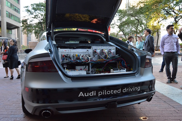 Audi’s A7 driverless prototype parked outside the David N. Dinkins Municipal Building. | JACKSON CHEN 