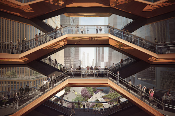 An upper level view, from inside the Vessel planned for Hudson Yards. | FORBES MASSIE/ HEATHERWICK STUDIO 