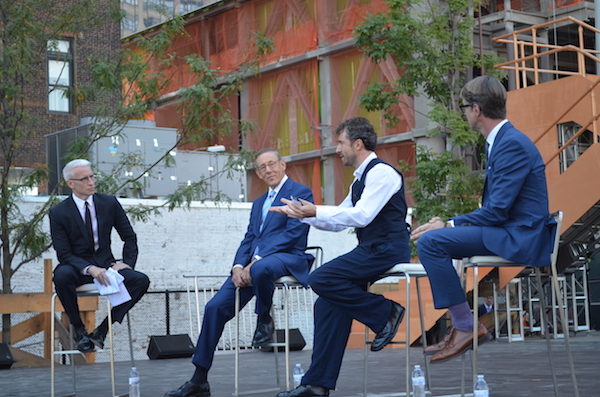 CNN anchor Anderson Cooper moderates a September 14 discussion with Related Companies chairman Stephen Ross, designer Thomas Heatherwick, and landscape architect Thomas Woltz. |  ALEX ELLEFSON