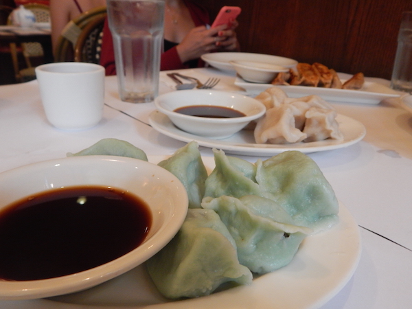 Three different varieties of dumplings from Ollie’s, all lined up. Photo by Sean Egan.