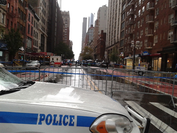 Chelsea Explosion Aftermath: Need to Know Basics 1 A view of the blockade on the morning of Mon., Sept. 19, as law enforcement continues investigating the explosion on W. 23rd St. that happened Saturday night. Photo by Scott Stiffler.