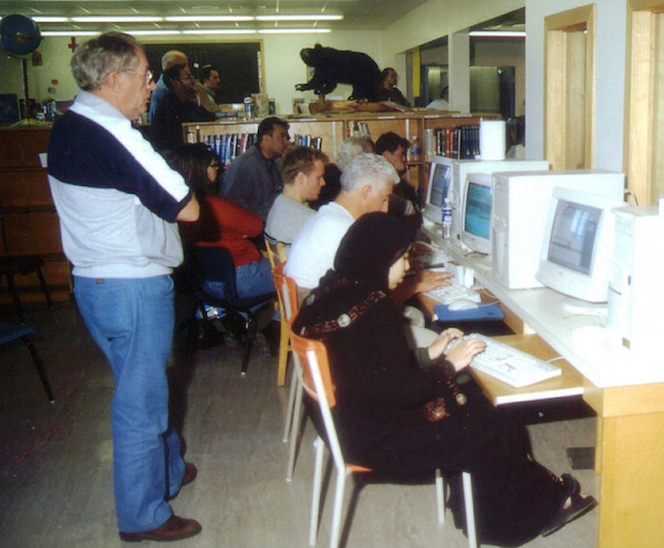 Hells Kitchen Kids’ Gestures of Gratitude Bound for Canadian Town 4 In this Sept. 13, 2001 photo, stranded passengers take turns on computers at Gander Academy, an elementary school in Gander, Newfoundland, Canada to communicate with their families. AP/The Canadian Press photo by Scott Cook.