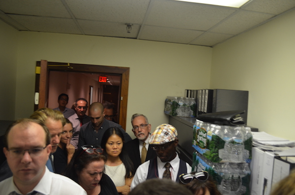 DHS Ducks Capacity Crowd as CB5 Cuts Shelter Info Session Short 5 Concerned locals spilled out into the hallway when the conference room became too crowded. Photo by Alex Ellefson.