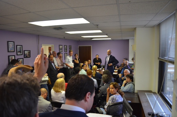 DHS Ducks Capacity Crowd as CB5 Cuts Shelter Info Session Short 3 Residents packed a CB5 committee meeting to voice their objections to a proposed homeless shelter in the former La Semana hotel. Photo by Alex Ellefson.