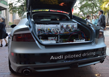 Photo by Jackson Chen All that junk in the trunk allows the Audi A7 to drive by itself at speeds up to 25 mph.