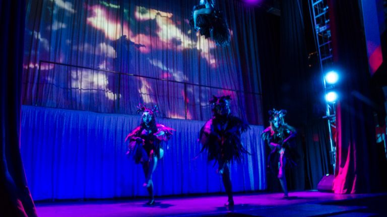 Next to the front room is the theater, which hosts movie screenings and shows like 