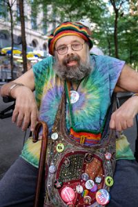 Photo by Tequila Minsky Yippie icon Aron Kay — who raised pie-throwing to a political act in the 1970, famously “pieing” the likes of Sen. Daniel Patrick Moynihan, William F. Buckley, Phyllis Schlafly, G. Gordon Liddy, and Andy Warhol — returned to the park where he dumped a bag of flour on the head of Fox News commentator Geraldo Rivera in 2011.