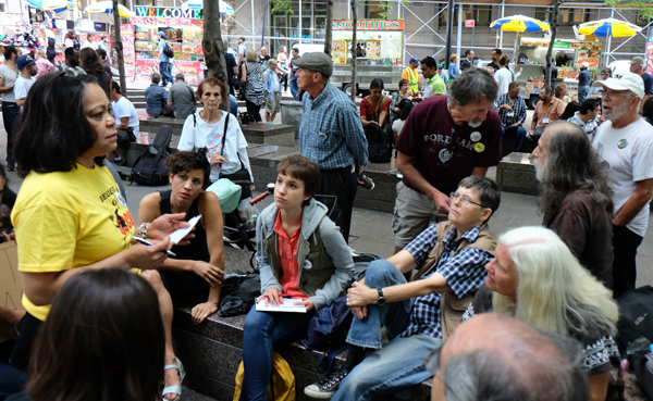 Photo by Tequila Minsky The returning protestors reminisced about the camaraderie of their impromptu village of 2011, and how their movement grabbed the attention of the elites and the “99 percent.”