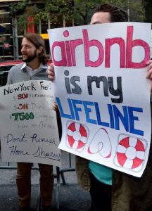 Pro-Airbnb protesters emphasized the economic benefits to those renting out their apartments. | DONNA ACETO 