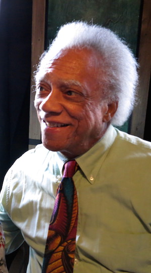 Laurence Holder at Harlem Besame Restaurant, for a site-specific March 2016 performance of his play, “Sugar Ray.” Photo by Jonathan Slaff.