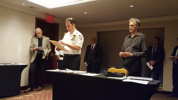 Foreground, L to R: Inspector Russell Green of the Midtown South Precinct and Community Council President John A. Mudd. Photo by Dusica Sue Malesevic.