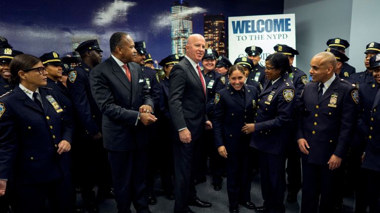 NYPD cuts ribbon on new recruiting center 2 NYPD Police Commissioner James O'Neill and NYPD brass celebrate at the ribbon-cutting of the new Candidate Assessment Division in Manhattan on Monday, Oct. 24, 2016.