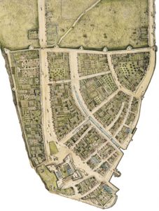 cultureNOW The 1660 Castello Plan for New Amsterdam — at that time just the tip of Manhattan south of Wall Streets eponymous barrier — was the city's first planning map. Originally drawn up by Jacques Cortelyou, this is a version redrawn in 1916 by John Wolcott Adams and Isaac Newton Phelps Stokes.