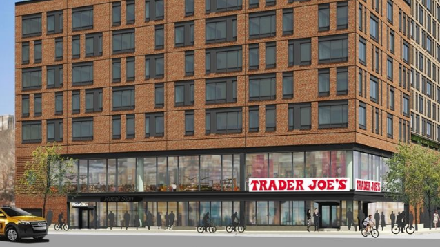 A design rendering of the new Trader Joe's planned at 145 Clinton St. in Essex Crossing. Image courtesy Trader Joe's