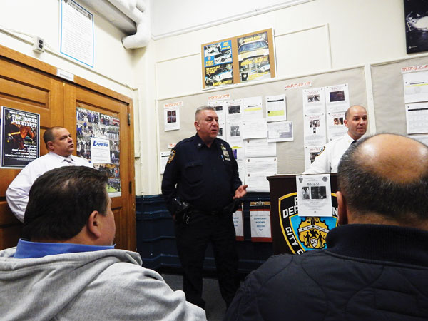 At 10th Precinct, NCO Program to Bring New Sheriffs in Town 1 L to R: Det. Petrillo, Officer Triantis, and Capt. Lanot address the Community Council’s questions and concerns. Photo by Sean Egan.