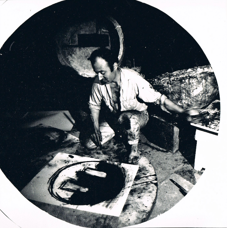 "Aldo Painting in His Studio Lower East Side," by Don Snyder. Aldo Tambolini led the early ’60s Greenwich Village art collective known as The Group Center, which, among many "firsts," organized a Festival of the Art in cooperation with the Lower East Side Neighborhood Association (LENA). This inaugural coming out for the artists of the L.E.S. helped to place the neighborhood permanently on the cultural map.   