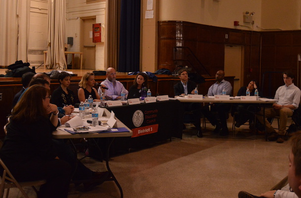 CEC3 Resolves Long Running Debate, Embracing DOE School Rezoning 1 Community Education Council 3, with president Joe Fiordaliso at center and Noah Gotbaum the second person to his right, on November 22. | JACKSON CHEN
