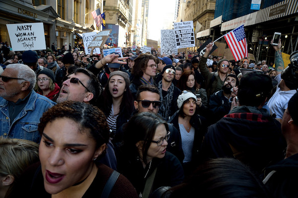 Social media pulled out protesters who filled blocks heading up Fifth Avenue toward Trump Tower. | DONNA ACETO