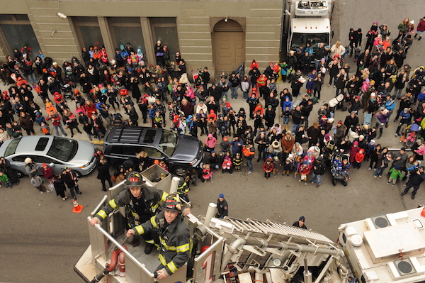 Just Do Art: Extra-Festive Holiday Edition 3 The NYC Fire Museum’s Dec. 4 Santa Rescue deploys a ladder truck to help a stuck St. Nick. Photo courtesy the Museum.