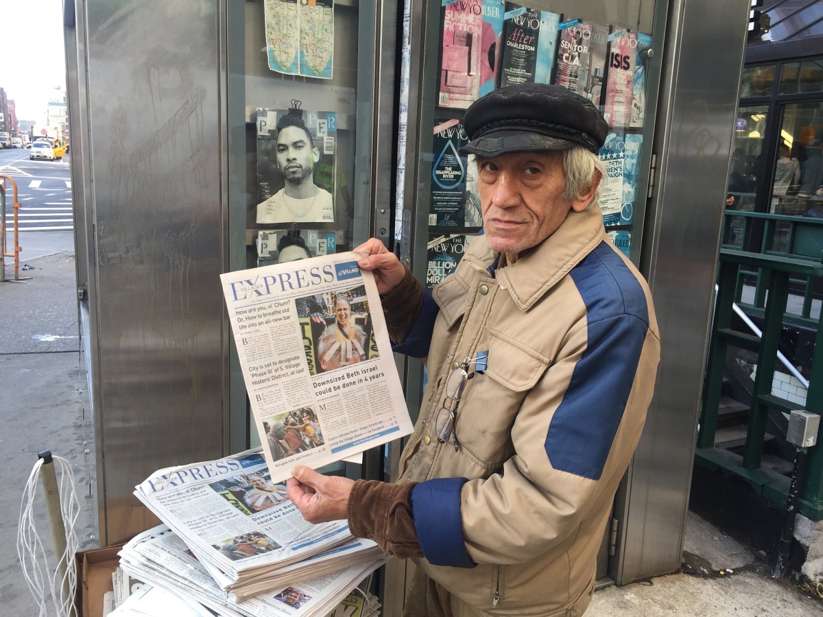 Astor Place news vendor Jerry Delakas always has The Villager or The Villager Express in stock. Photo by Dennis Lynch