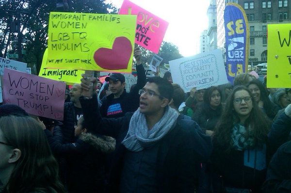 City Councilmember Carlos Menchaca led constituents from his Sunset Park district in Columbus Circle. | MANHATTAN EXPRESS 