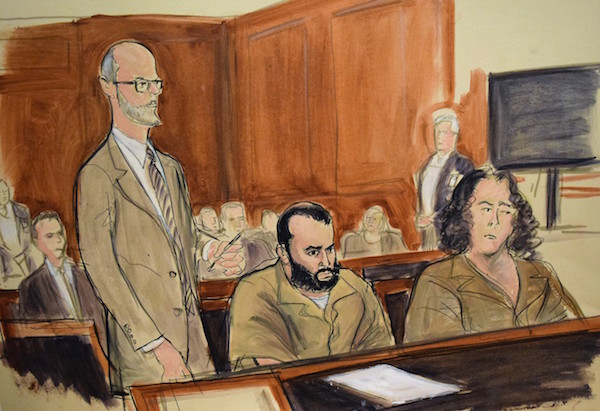 Chelsea Bombing Suspect Pleads Not Guilty to Federal Charges 1 In this artist's drawing, Ahmad Khan Rahimi, center, appears in a New York courtroom to face federal terrorism charges, Thurs., Nov. 10. His attorneys are David Patton, left, and Peggy Cross-Goldenberg. AP photo by Elizabeth Williams.