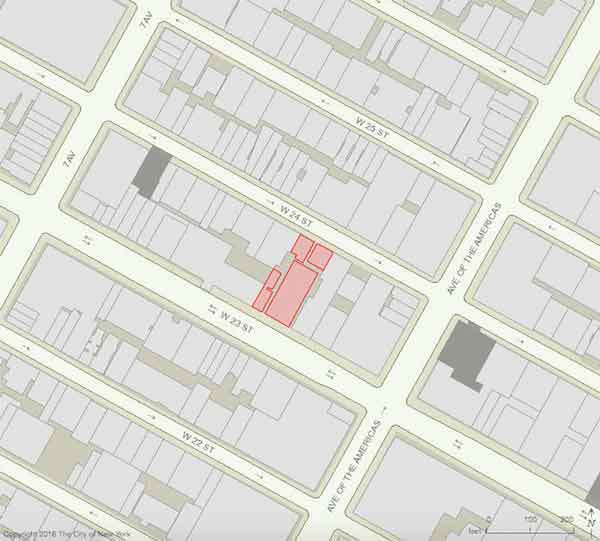Lots of Land: Hotelier’s Purchase Includes W. 23rd St. Church 2 The four lots — the biggest housing St. Vincent de Paul — that hotelier Jeffrey Dagowitz now owns. Image via NYC Dept. of City Planning.