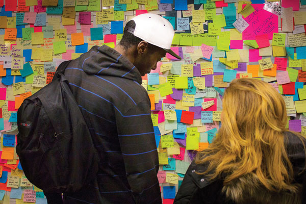 A United Front Against Trump Forming Among Activists 1 Thousands of people have posted messages at subway stations like Union Square (above) to express their opinions about the presidential election. Photo by Zach Williams.