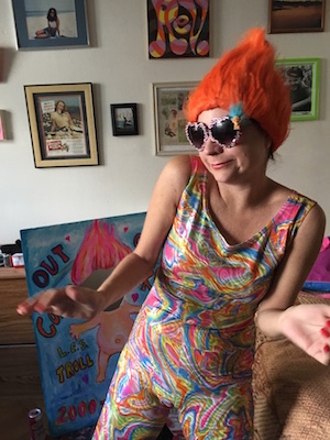 Rev. Jen goes trolling — for fun! 1 Good hair day: Rev. Jen prepares to attend the premiere of “Trolls.” Photo by John Foster.